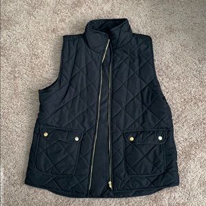 Black Puffer Vest with Gold Details